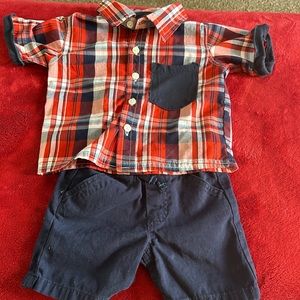 Size 12 months, button up, collared short shirt, comes in pair with shorts